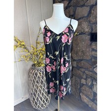 Vintage August Silk 100% Silk Short Nightgown Slip Dress Size M – Black Floral Nightgown & Pajamas price