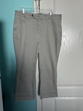 NYDJ High Rise Straight Cropped Striped Denim Pants Petite 18WP Tan/White Pants, Shorts, Leggings price