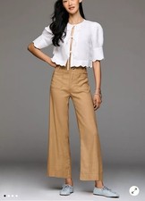 Anthropology Maeve The Colette Linen Blend Wide Leg Crop Pant Camel Tan Size 30 Pants, Shorts, Leggings price