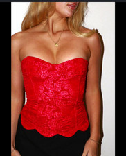 Bella Vie Red Floral Strapless Bustier Corset Top Zip Closure Size M Corset price