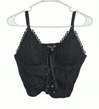 Black Lace-Up Lace Bustier Corset Top Womens Size L Gothic Corset price