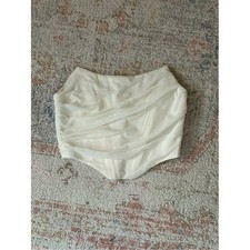 White Mesh Draped Corset Top | Asymmetric Pointed Hem | Strapless & Boned-Size M Corset price
