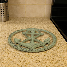 Cast Iron Anchor Trivet Nautical Coastal Decor Hot Pad 7" Round Vintage Look Trivet price