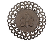 Cast Iron Fleur-de-Lis Trivet Wall Hanging Round Ornate Scrollwork Decor 11.75" Trivet price