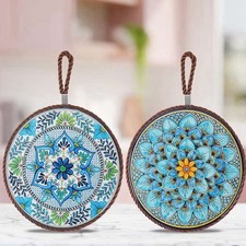 Ceramic Floral Trivet Mats Set of 2, 6.8in Round, Blue, Cork Back Trivet price