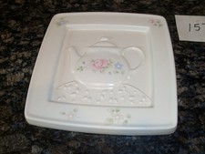 New Pfaltzgraff Tea Rose Stoneware 8.5" Square Teapot Trivet Embossed Beautiful Trivet price