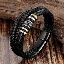 Men's Multilayer Braided Leather Stainless Steel Magnetic Bracelet Bangle Cuff Steel Bracelet price