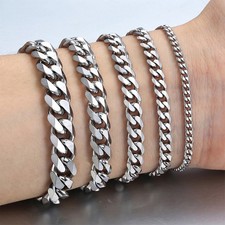 Men's Chain 3/5/7/9/11mm Stainless Steel Bracelet Silver Curb Cuban Link 7-9" Steel Bracelet price