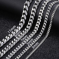16-36" Stainless Steel Silver Chain Cuban Curb Womens Mens Necklace 3/5/7/9/11mm Steel Bracelet price