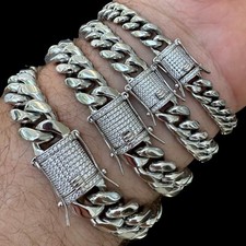 Miami Cuban Link Stainless Steel Bracelet 1ct CZ Iced 925 Silver Clasp 8mm-14mm Steel Bracelet price