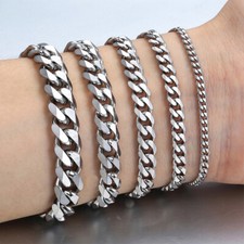 Men's Chain 3/5/7/9/11mm Stainless Steel Bracelet Silver Curb Cuban Link 7-9" Steel Bracelet price