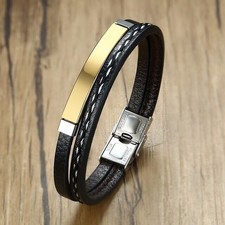 Leather Men Bracelet Bangle Custom Engraving Bracelet Personlized Daily Wear Steel Bracelet price