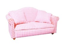 Dolls House Baby Pink Gingham Check Sofa Miniature Modern Living Room Furniture Baby Room Furniture price