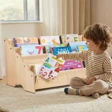 Toddlers Bookshelf 100% Solid Pine Wood Montessori Nursery Bookcase 4-Tier La... Baby Room Furniture price