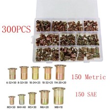 Zinc Steel Rivet Nut Kit 300 Pcs Rivnut Nutsert Assort 150pcs Metric+150pcs SAE Rivet price