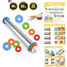 Adjustable Rolling Pin with 4 Thickness Rings for Baking, 17” Stainless Steel... Rolling Pin price