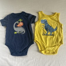 2 Garanimals Boys Tank Top Bodysuits Size 0-3m Dinosaur Yellow Gray Tank Top & Bodysuit price