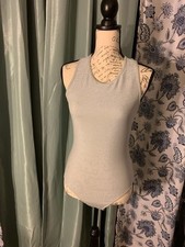 Metallic Silver Sleeveless Bodysuit with Snap Closure Size M Tank Top & Bodysuit price