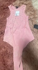 Forever 21 Pink Tie-Dye Ribbed Rhinestone Embellished Bodysuit Tank Top & Bodysuit price