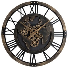 Large Wall Clock, 27" Gear Clock w/World Map, Non-Ticking Decorative Metal Clock Decorative Clock price