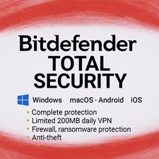 Bitdefender Total Security 2026 - 1-5 Years 1-10 Devices + Daily VPN Security Devices price