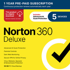 Norton 360 Deluxe 2026 | 5 Devices | Digital Download Code sent by Email Security Devices price