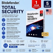 Bitdefender Total Security 2026 - 1 Year 5 Devices (LATEST VERSION) USA ONLY Security Devices price