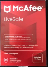 New 2025 McAfee LiveSafe, Unlimited Devices, Antivirus Internet Security 1 Year Security Devices price