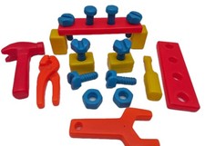 Vtg Tinkertoy Workbench Tool Bench Lot Plastic Tools Screws Nails Nuts 19 Pieces Screws, Nails, Nuts price