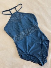 ￼ Teal Blue High-Nick With Lace Accent  One Piece Women’s Bathing Suit Size M Swimsuit price