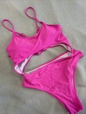 Hot Pink, One Piece Front & Back Open Holes Lace Up Back Adjustable Straps Swimsuit price