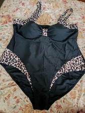 Pre Owned Excellent Condition Women's Plus Black and Cheetah Print  Swimsuit 2xl Swimsuit price