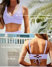 Women’s Purple Solid 2-Piece Bikini Set Twist V-Neck Lace-Up High-Waist Swimsuit price