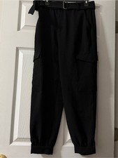 Zara Belted Cargo Utility Pants Black Tapered Size M Women's Pants price