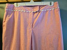Willi Smith Pink/White Striped Ruffle Ankle Pants Stretch Pockets Zip 8 Women's Pants price