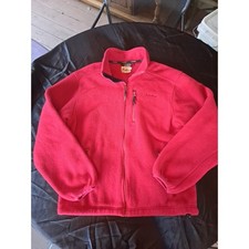 LL Bean Jacket Adult Medium Red Fleece Zip Up Soft Shell Outdoor Cabin Utility Men's Overcoat price
