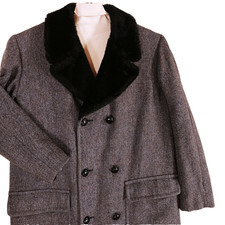VTG Brooks Brothers Tweed Trench Overcoat Mens 40L XL Double Breast Pile Collar Men's Overcoat price