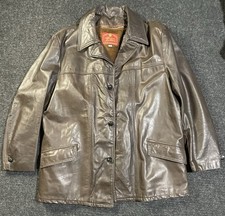Vintage Genuine Brown Leather Jacket 70s, Size 46 Men's Overcoat price
