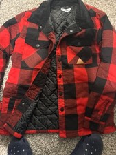 GENTLY USED RED AND BLACK LUMBERJACK PUFFY OVER JACKET *WINTER* Men's Overcoat price