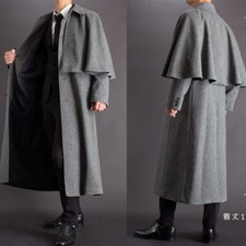 British Tweed Men's Long Overcoat with Cape Gray Winter Outdoor Casual Warm Coat Men's Overcoat price