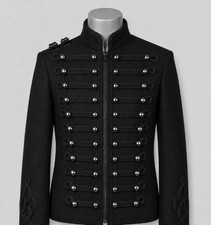 Men's Military Hussar Jacket Black Braided Napoleonic Gothic Band Parade Coat Men's Overcoat price