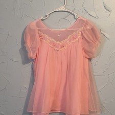 Women’s Pink Sheer Chiffon Babydoll Gown M Lace Embroidered Lightweight Women's Nightgown and Robe price