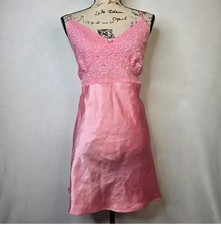 READ! Vintage 90s Pink Satin Coquette Lace Bust Rosette Mini Lingerie Slip Dress Women's Nightgown and Robe price