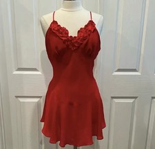 READ! Vintage Y2K Bright Crimson Rosette Chiffon Mini Lingerie Slip Dress Women's Nightgown and Robe price