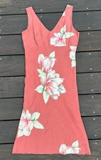 READ! Vintage 90s Coral Tropical Magnolia Linen-Silk Blend Sleeveless Slip Dress Women's Nightgown and Robe price