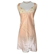 READ! Vintage 90s Lustrous Peach Satin Bias-Cut Floral Lace Romantic Slip Dress Women's Nightgown and Robe price