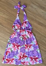 READ! Vintage Y2K Pure Silk Tropical Hibiscus Sheer Halter Mini Slip Dress Women's Nightgown and Robe price