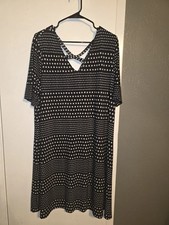 Women's Chico's Black and White Polka Dot Midi Dress With Criscross V Neck SZ3 Women's Nightgown and Robe price