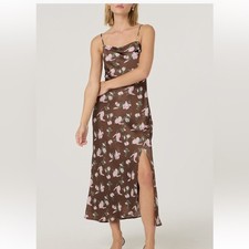 NWT Floral Brown Satin Slip Dress size large Women's Nightgown and Robe price