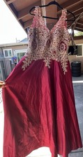 Burgundy & Gold V-Neck Beaded Embroidered Sleeveless Long Gown Dress XXL Women's Nightgown and Robe price